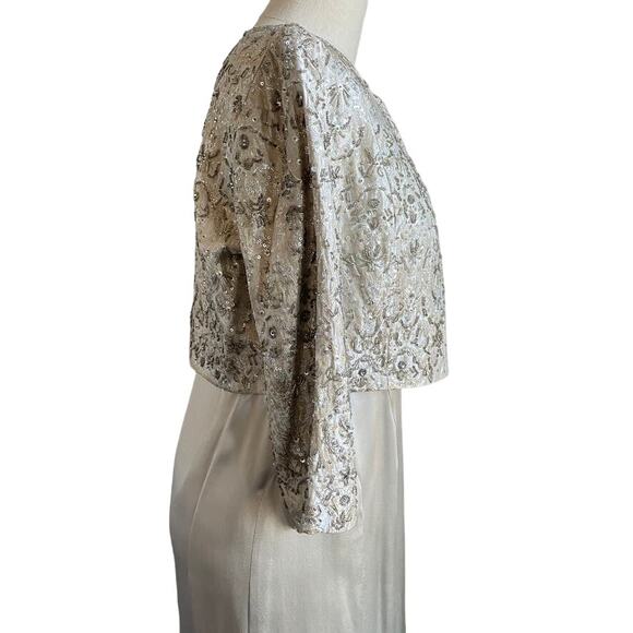 Niteline Formal Champagne Silk Beaded Long Dress with Jacket - Picture 13 of 16